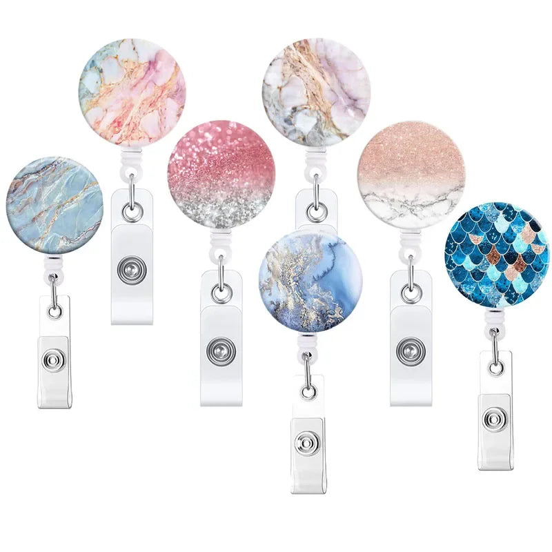 Cute Marble Printing Cartoon Retractable Nurse Badge Reel Card Clip Student Doctor ID Card Holder School Office Supplies