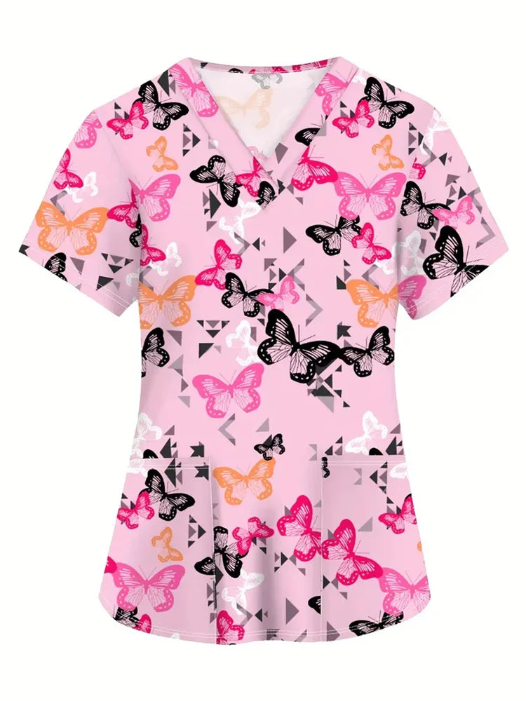 Hospital Nursing Scrub Top Printed Cotton Uniform High-quality Doctor Surgical Gown Hospital Accessories Pediatric Clinical Tops