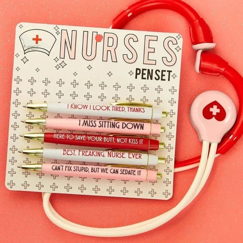 5Pc Funny Nurse Pens Set Inspirational Ballpoint Pen,Novelty Pen Set Novelty Pen Stationery Supplies for Student Doctor