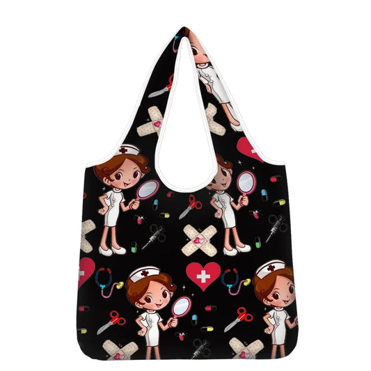 Cute Cartoon Nurse Medical Pattern Shopping Bags With Pocket Handbags For Women Large Capacity Custom Logo Text Image Anime Bag