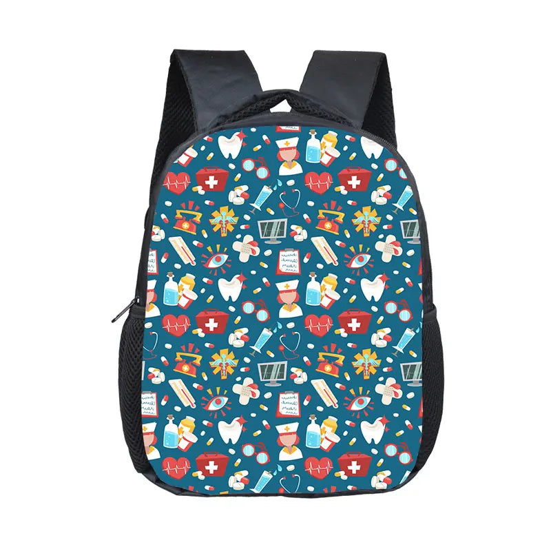 Cute Doctor Nurse Uniform Backpack for 2-4 Years Old ECG Hospital Children School Bags Medical Stethoscope Syringe Kid BookBag