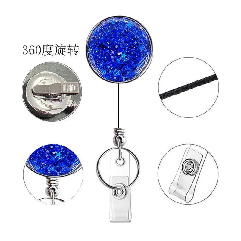 New Arrival 10 Color Creative Sequins Cute Retractable Nurse Badge Reel Clip Badge Holder Students Doctor Id Card Holder