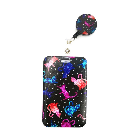 Starry Colorful Cats Cute Card Cover Clip Lanyard Retractable Student Nurse Badge Reel Clip Cartoon ID Card Holder accessories