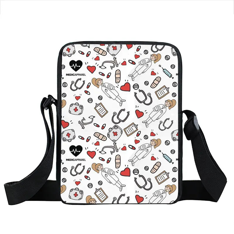 Cute Doctor Nurse Uniform Print Crossbody Bag Women Handbag Medical Stethoscope Syringe Shoulder Bags ECG Hospital Messenger Bag