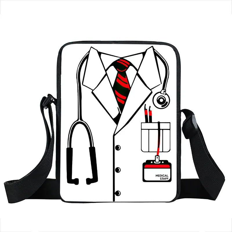 Cute Doctor Nurse Uniform Print Crossbody Bag Women Handbag Medical Stethoscope Syringe Shoulder Bags ECG Hospital Messenger Bag