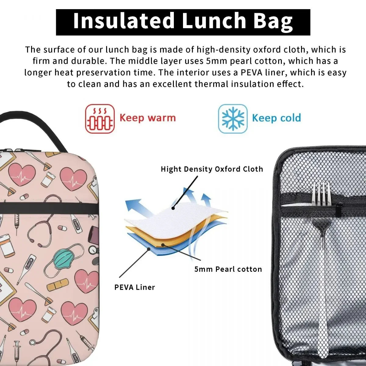 Cute Nurse Lunch Bags Merch Doctor Dentist Theme Food Box Thermal Cooler Insulated Lunch Box For Work Office Nurse Accessories