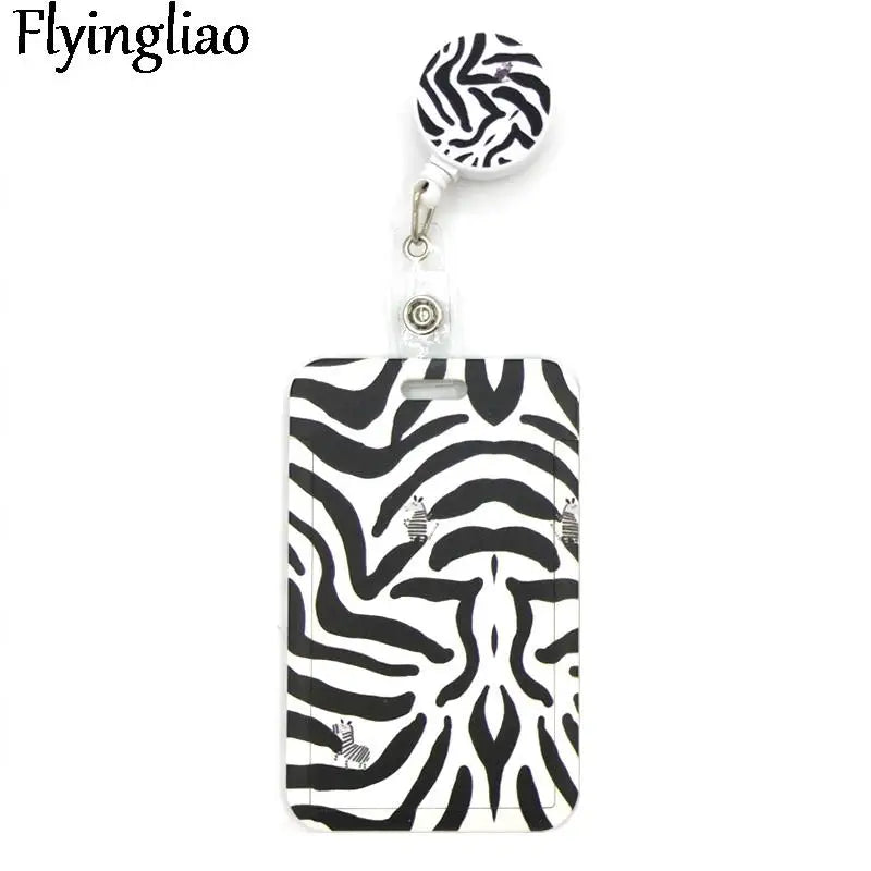 Zebra Cute Card Cover Clip Lanyard Retractable Student Nurse Badge Reel Clip Cartoon ID Card Holder