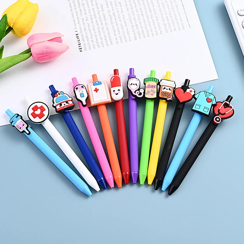 Nurse Doctor Gel Pens 0.5mm Black Ink Writing Pen Cute Cartoon Ornament Retractable Gel Pens Hospital Supplies