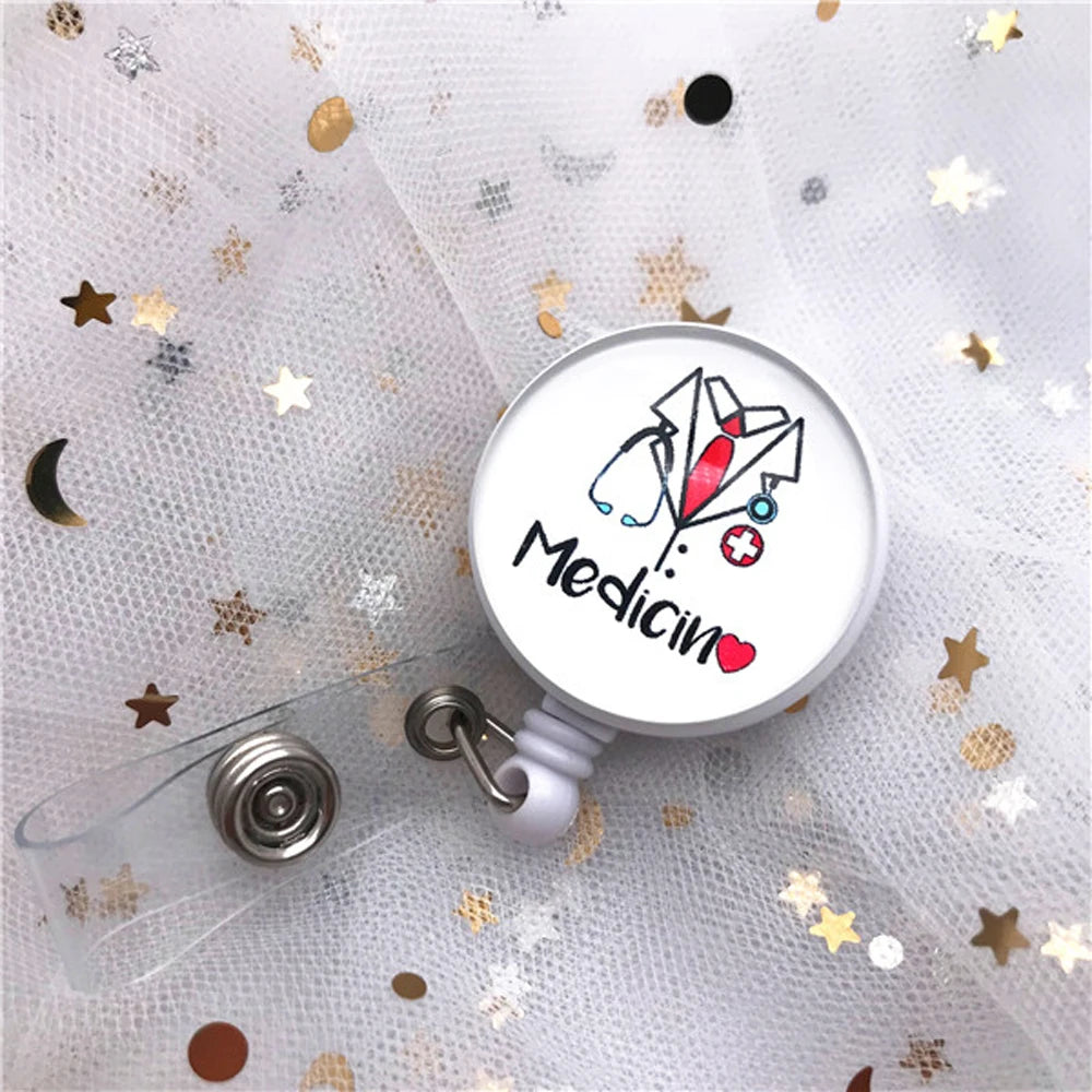 Cute Office Supplies Cartoon Reel Clip ID Card Badge Holder Retractable Badge Reel Nurse Doctor Name Card Holder