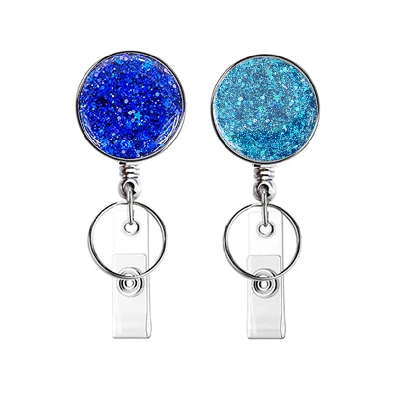 New Arrival 10 Color Creative Sequins Cute Retractable Nurse Badge Reel Clip Badge Holder Students Doctor Id Card Holder