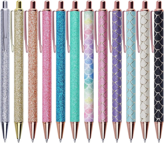 12 Pcs Fancy Pens for Journaling, Cute Pens for Women, Retractable Pretty Fun Pens for Nurses Waitress