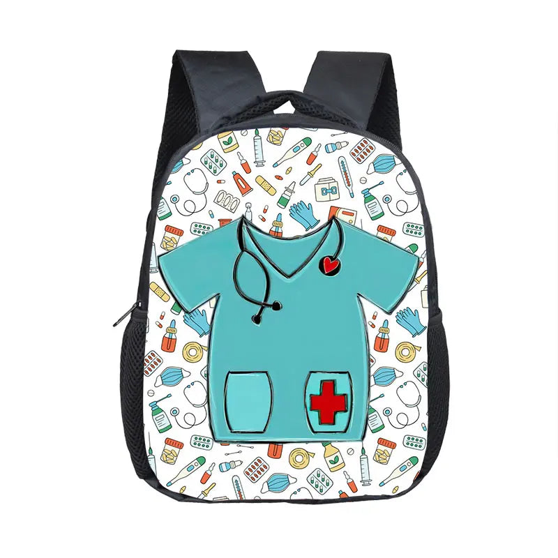 Cute Doctor Nurse Uniform Backpack for 2-4 Years Old ECG Hospital Children School Bags Medical Stethoscope Syringe Kid BookBag