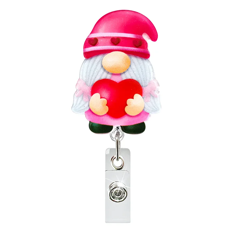 New Acrylic Gnome Valentine's Badge Reel Cute Love Heart Gnomes Student Doctor ID Card Holder Nurse Gift