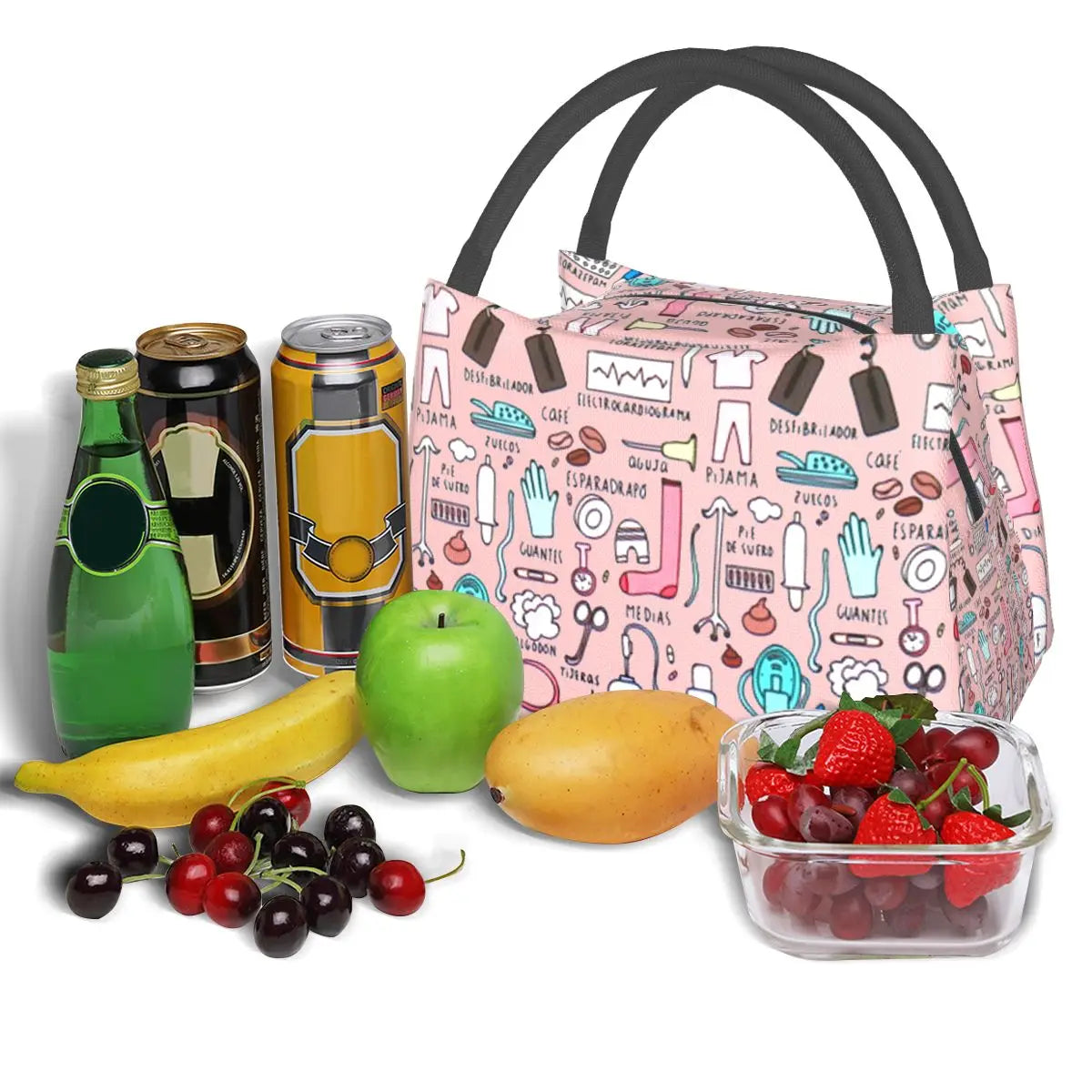 Cute Pink Fresh Cooler Bags Nurse Print Waterproof Oxford Cloth Portable Zipper Thermal Lunch Bags For Women Lunch Food Bags