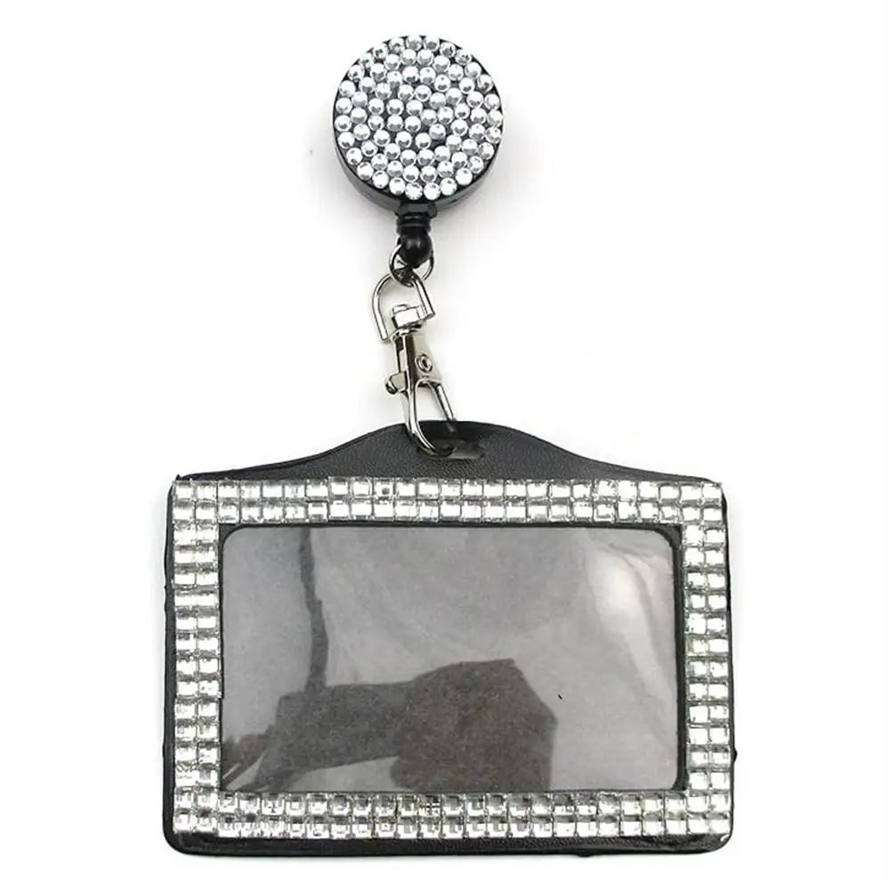 Bling ID Badge Holder Retractable Reel Rhinestones Card Holder for Office Business Home School Nurses