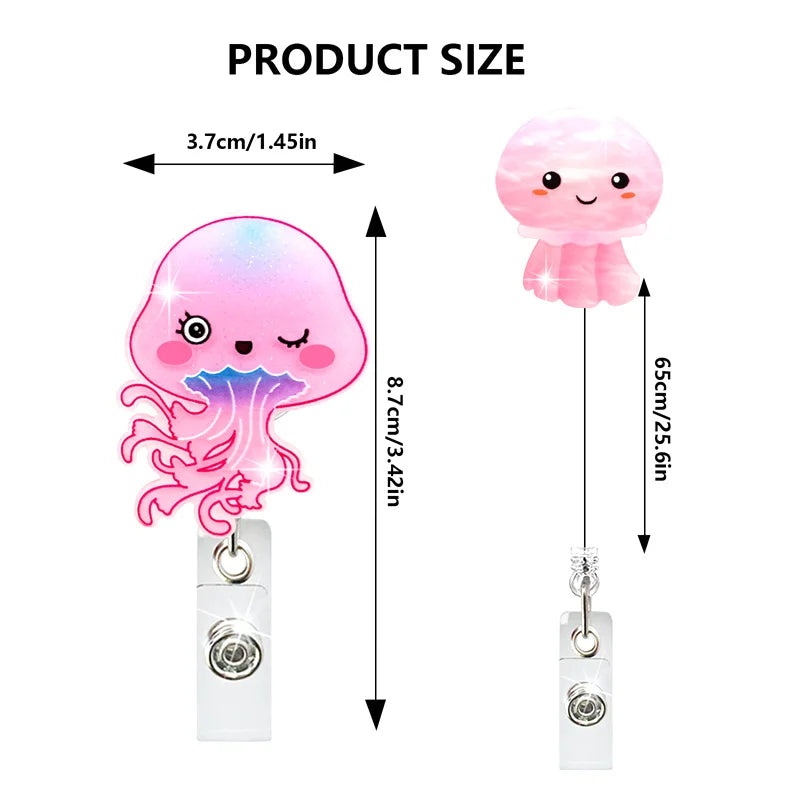 Marine Life Easy Pull Buckle ID Badge Holder Dolphin Jellyfish Coral Elastic Acrylic Retractable Badge Reel Clip