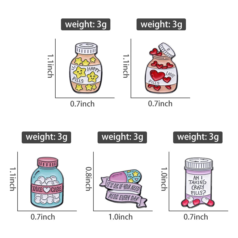 Cute Medicine Bottle Brooch Cartoon Doctor Nurse Jewelry Gift Hospital Badge Metal Wholesale Custom Women Men Hat Lapel Clothes