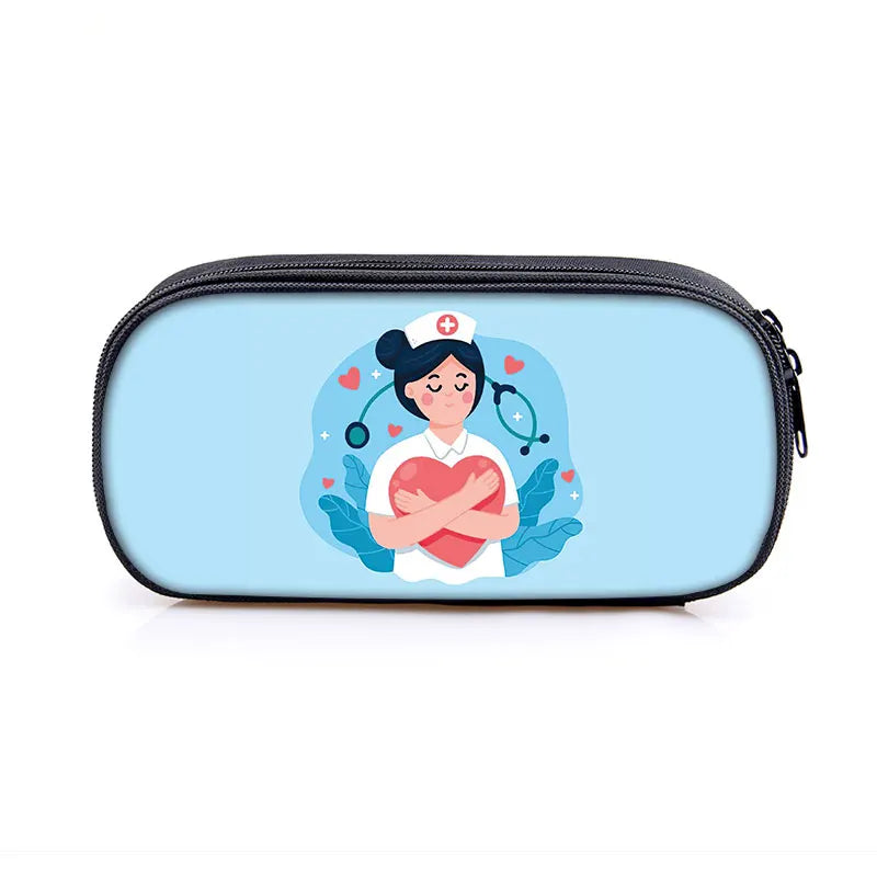 Cute Doctor Nurse Uniform Print Cosmetic Case Pencil Bag Medical Stethoscope Syringe Pencil Box ECG Hospital Stationary Bags