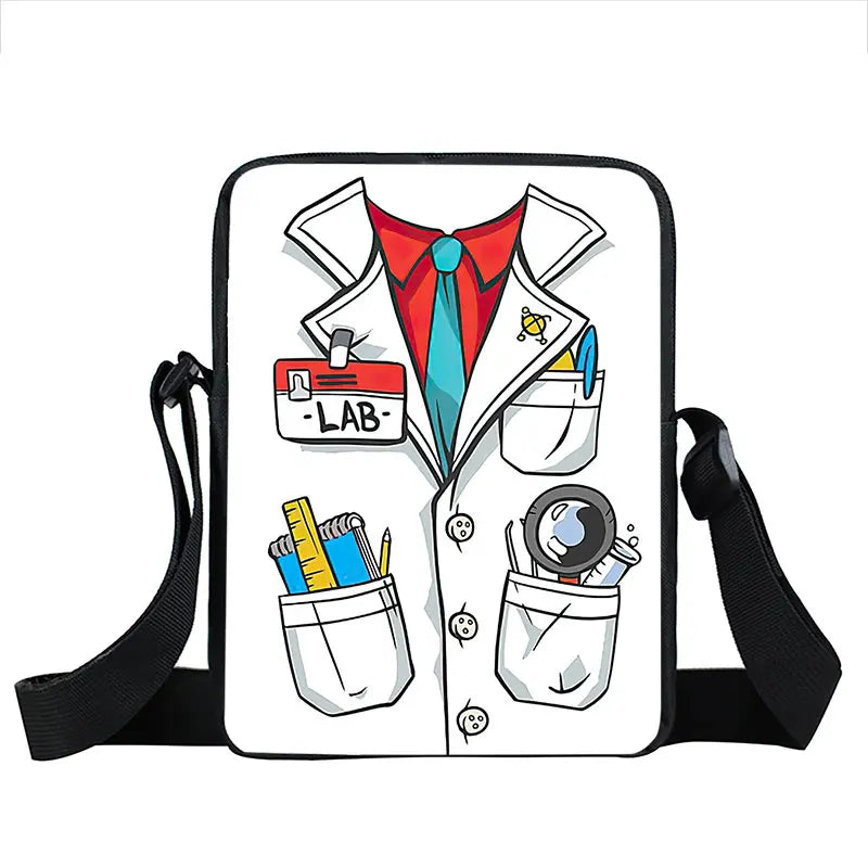 Cute Doctor Nurse Uniform Print Crossbody Bag Women Handbag Medical Stethoscope Syringe Shoulder Bags ECG Hospital Messenger Bag