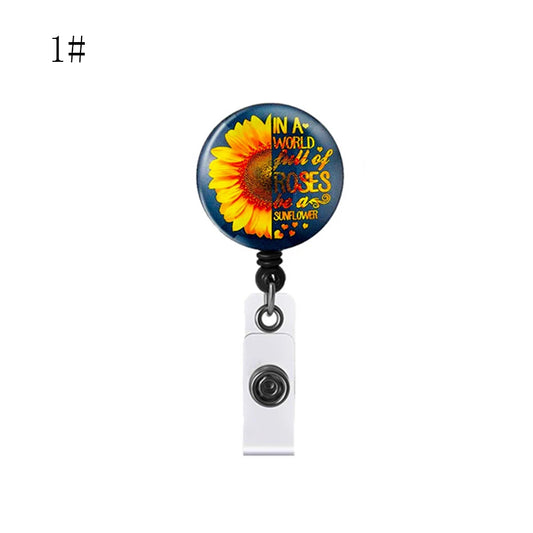 Fashion Cute Sunflower Retractable Nurse Badge Reel Clip Badge Holder Students Doctor Id Card Holder Plant Design New 1pc