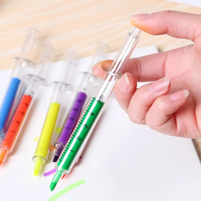 Cute Kawaii Novelty Nurse Needle Syringe Shaped Highlighter Marker Marker Pen Stationery School Supplies