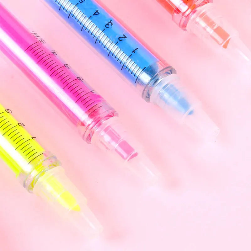 6 Pcs Needle Cylinder Ballpoint Pen Highlighter Stationery Office Supply School Cute Kawaii Nurse Novelty Paint Gift