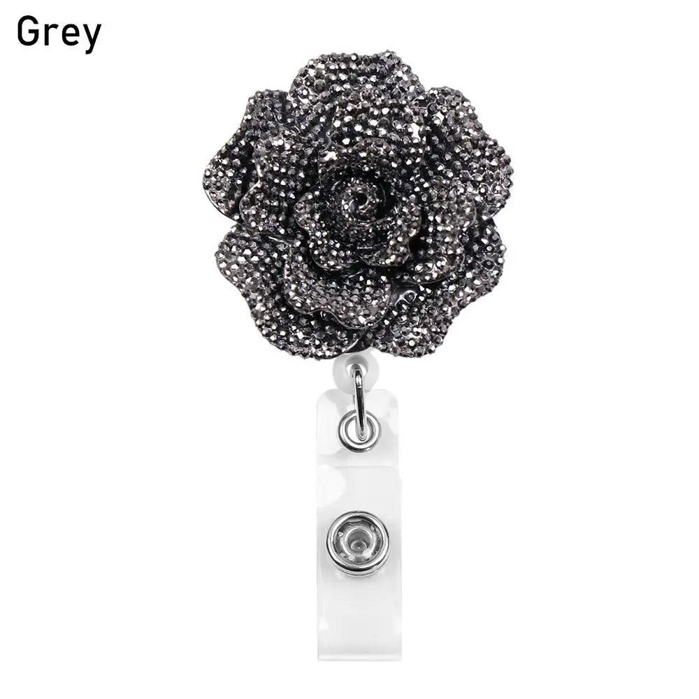 New Rose Shape Design Badge Reel Resin Retractable Nurse ID Card Badge Reel Holder Elegant Floral ID Holder Lanyard Keychains