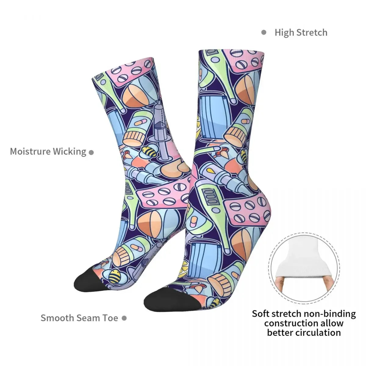 Cute Hospital Medical Pattern Gift For Nurses And Doctors Socks Harajuku Super Soft Stockings All Season Long Socks Accessories