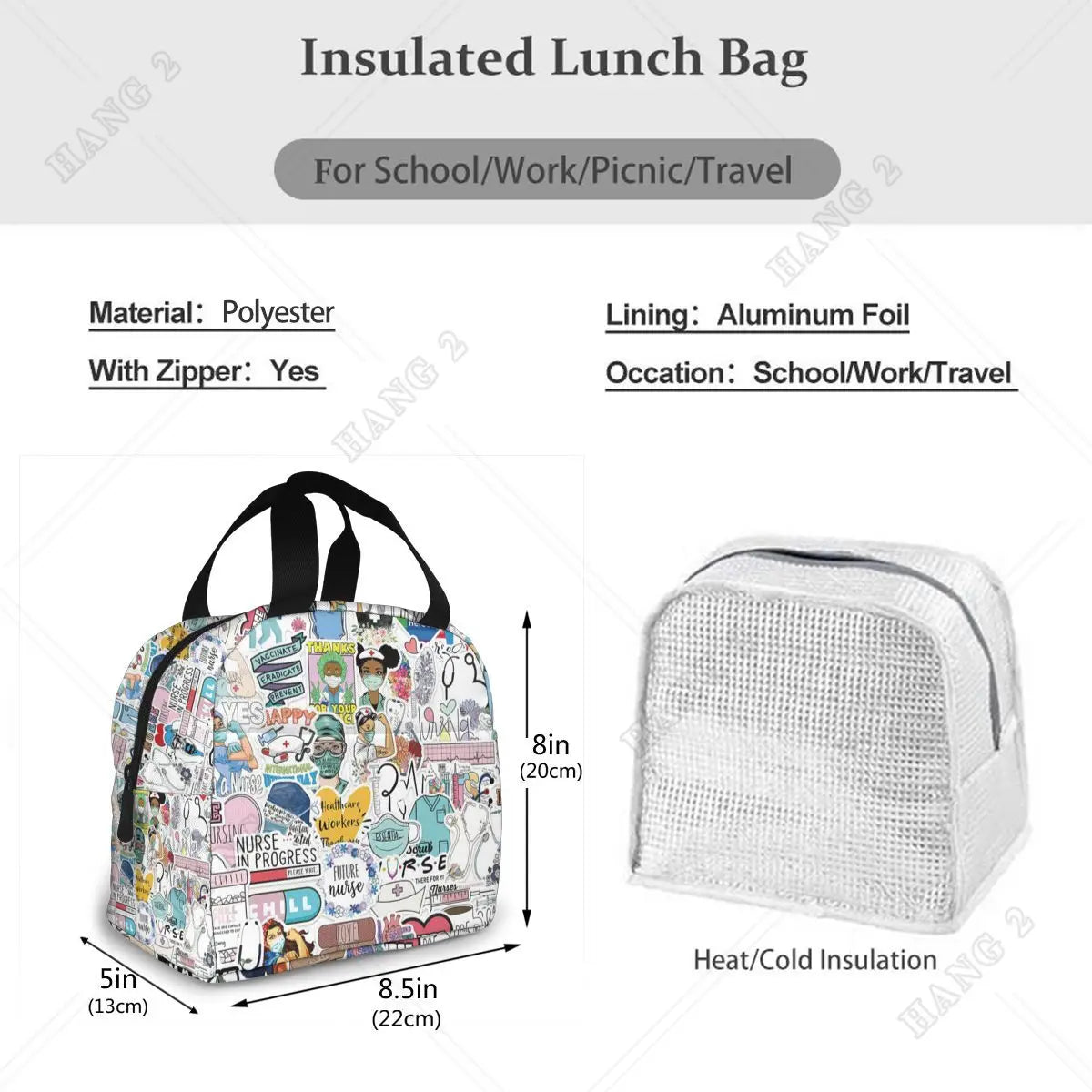 Doctors Nursing Nurse Insulated Lunch Bags Women Nurse Print Food Case Cooler Warm Bento Box for Kids Cute Lunch Box for School