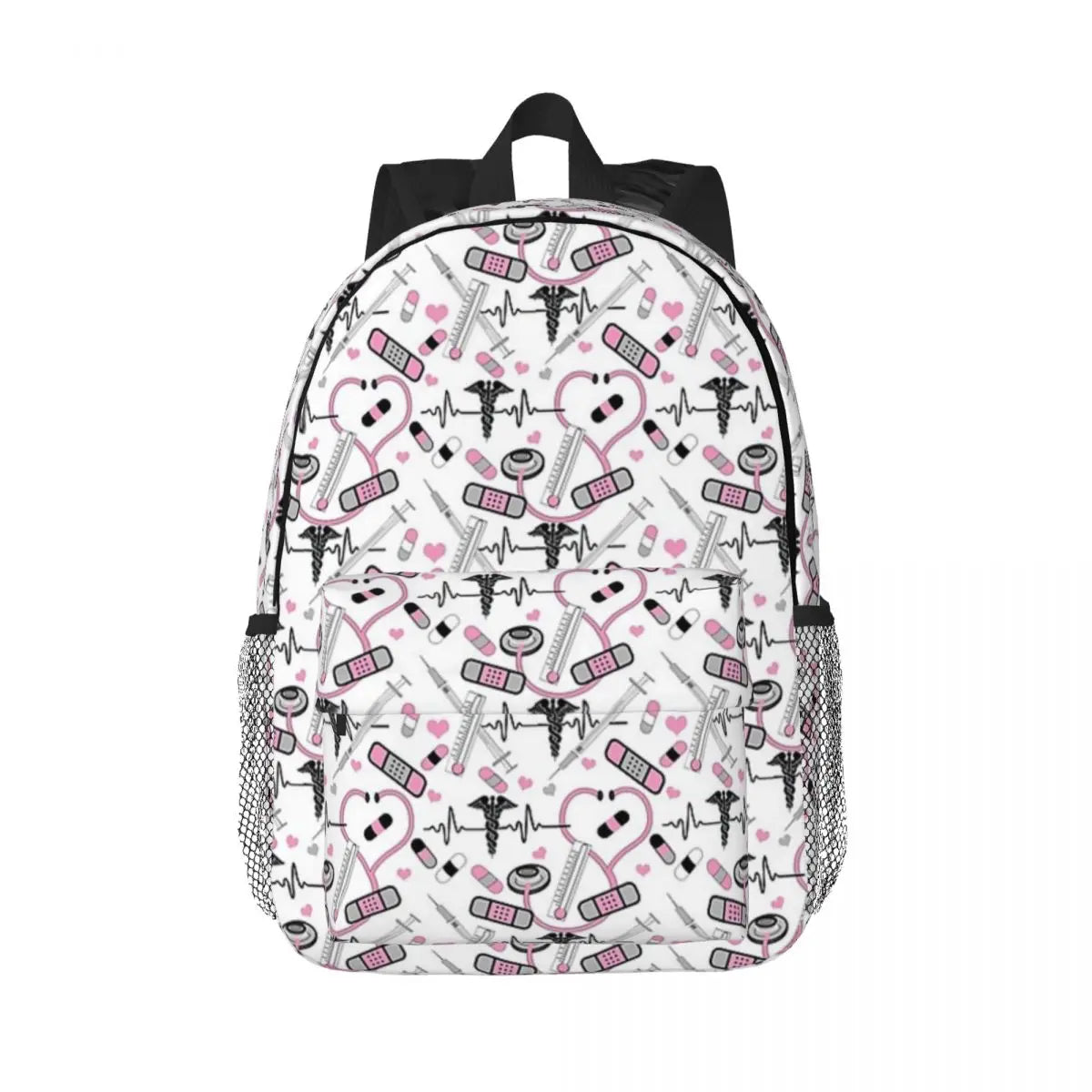 Cute Stethoscope Nurse Doctor EKG Pattern Backpacks Teenager Bookbag Casual Children School Bags Travel Rucksack Shoulder Bag