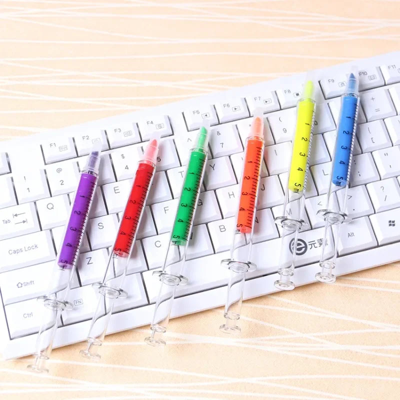 Cute Kawaii Novelty Nurse Needle Syringe Shaped Highlighter Marker Marker Pen Stationery School Supplies