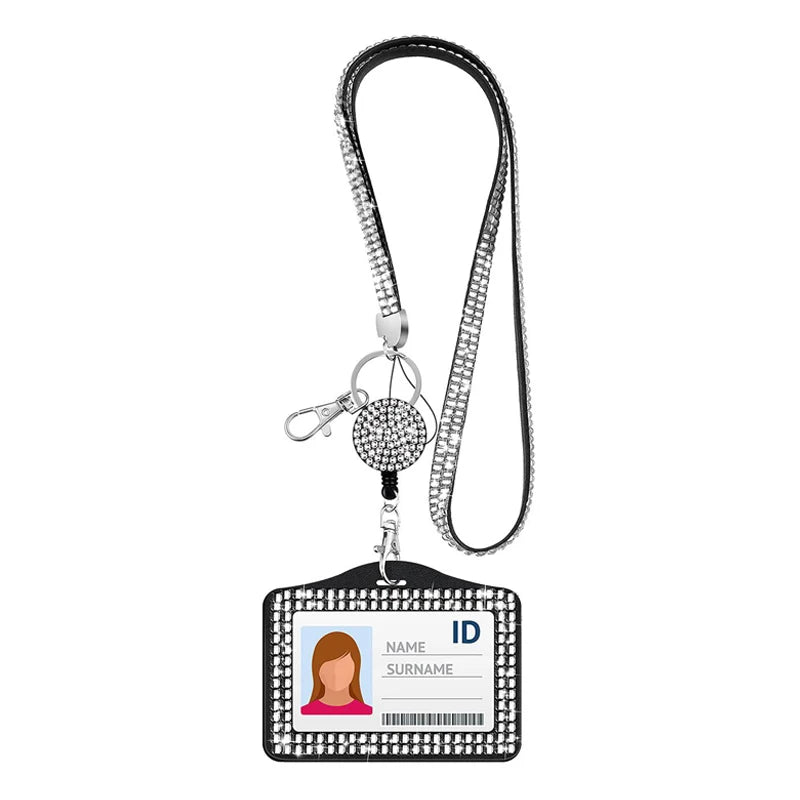 New Fashion Rhinestone Neck Blings Lanyard Retractable ID Badge Reel Phone Key Holder Bank Credit Card Holder Strap Card Holder