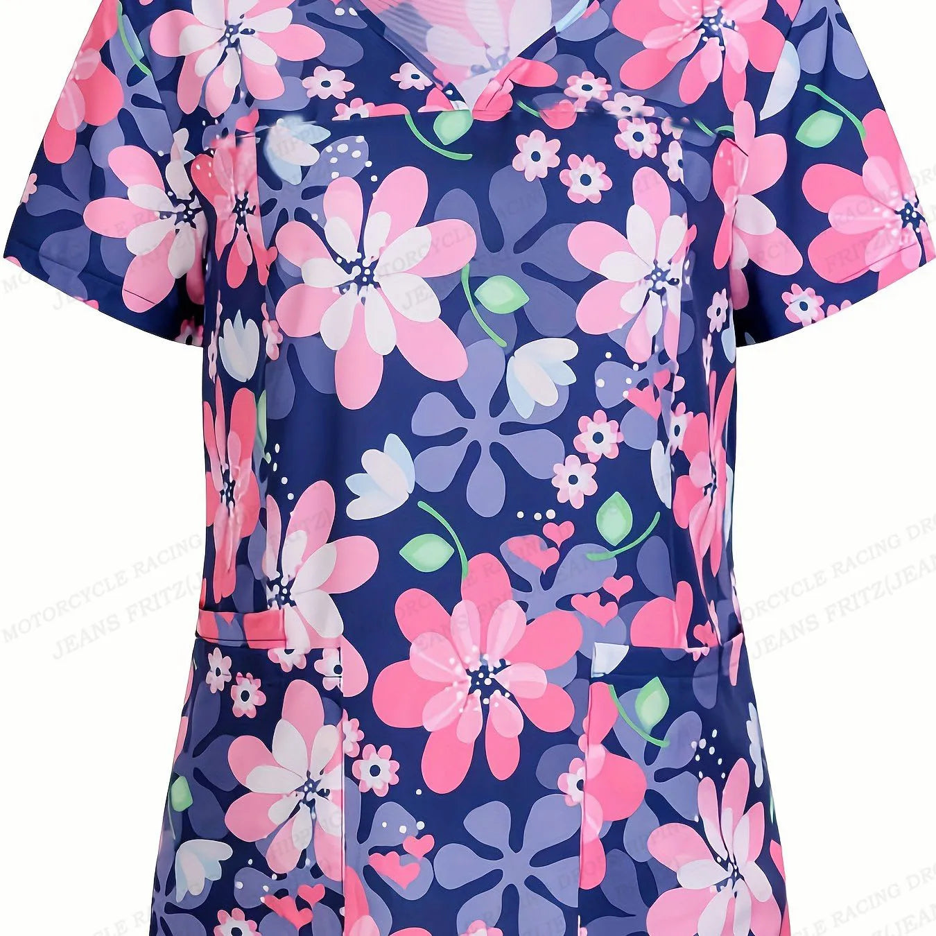 Flower 3d Print Nurse Uniform Floral V-Neck Pocket Nursing Scrubs Tops Women Workwear Clothes Overalls Medical Uniforms Ladies