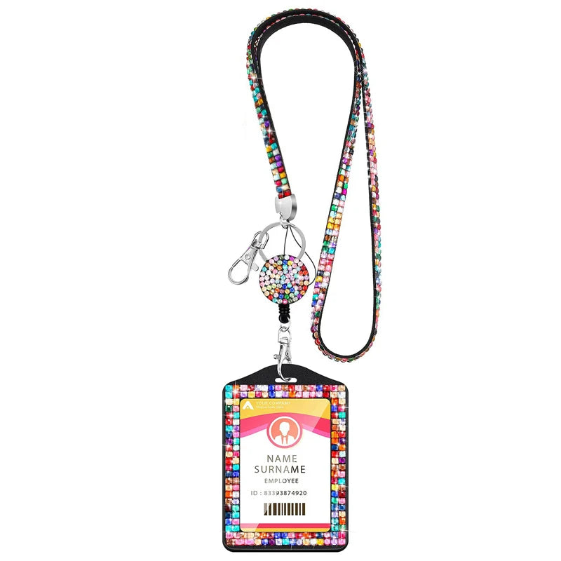 New Fashion Rhinestone Neck Blings Lanyard Retractable ID Badge Reel Phone Key Holder Bank Credit Card Holder Strap Card Holder