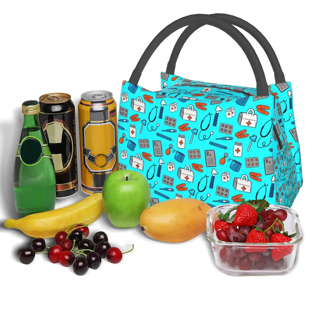 Medical Equipment Pattern Lunch Bag Funny Nurse Funny Lunch Box For Adult Office Portable Cooler Bag Thermal Tote Handbags