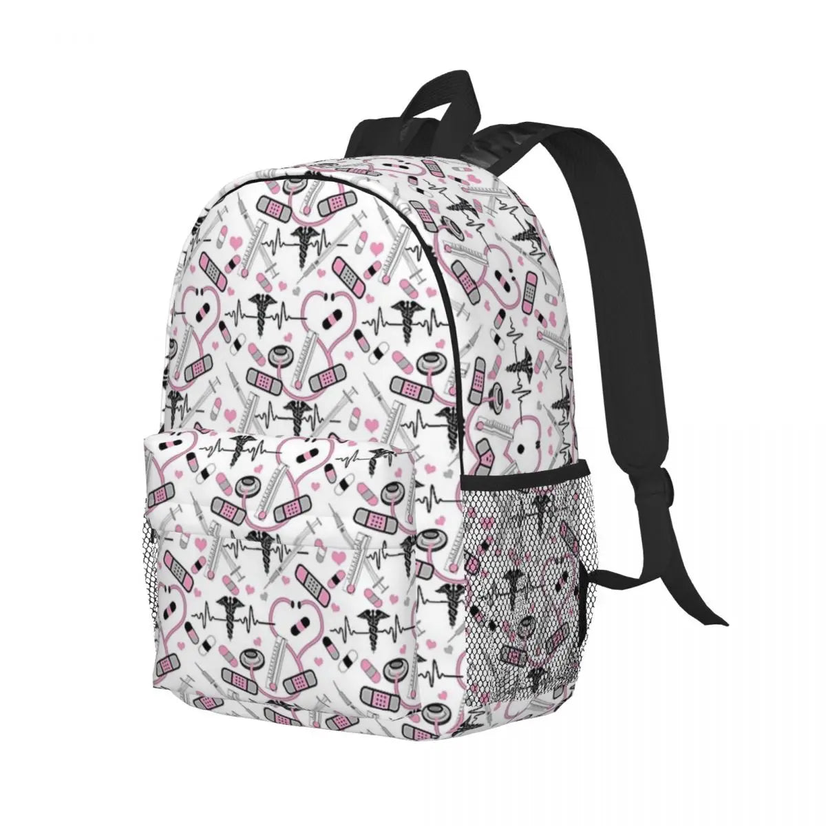 Cute Stethoscope Nurse Doctor EKG Pattern Backpacks Teenager Bookbag Casual Children School Bags Travel Rucksack Shoulder Bag