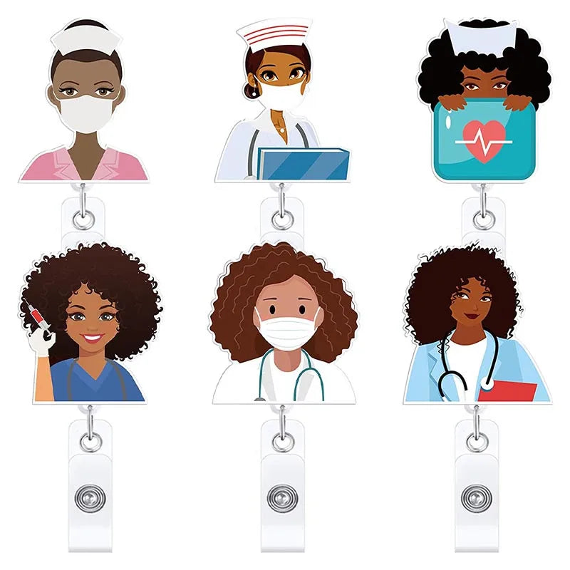 New Cute Acrylic Black Nurse Doctor Hospital Badge Reel Retractable ID Badge Holder With 360 Rotating Alligator Clip Name Holder