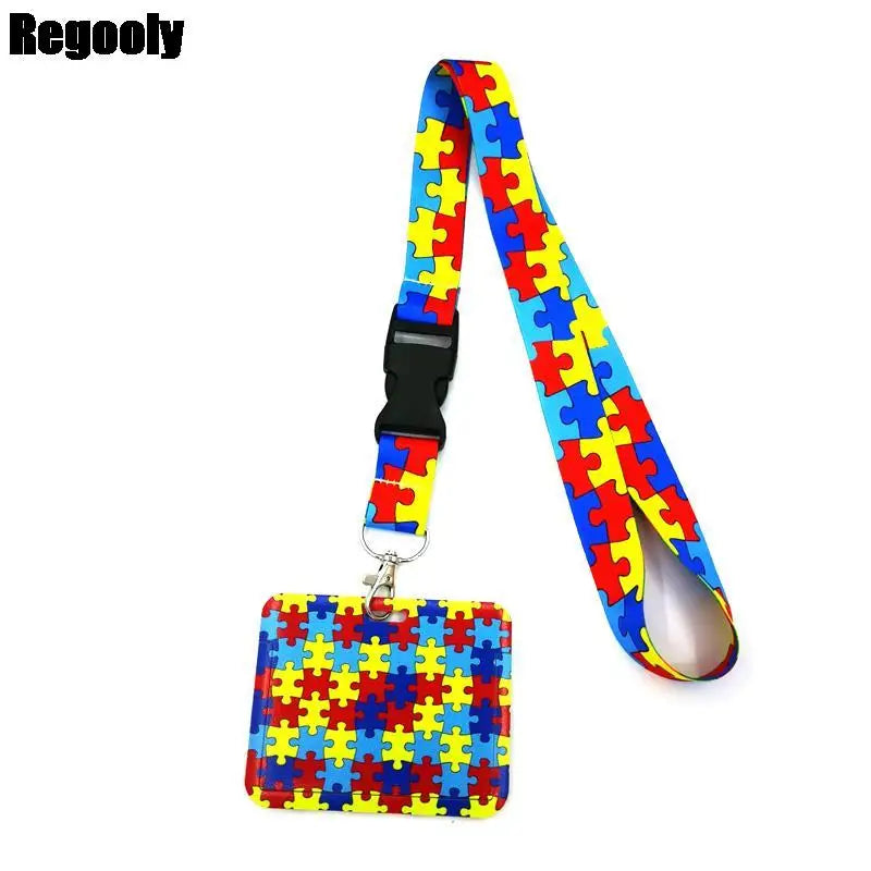 Autism Awareness Cute Cards Cover Lanyard Retractable Student Nurse Badge Reel Clips Cartoon ID Card Badge Holder accessories