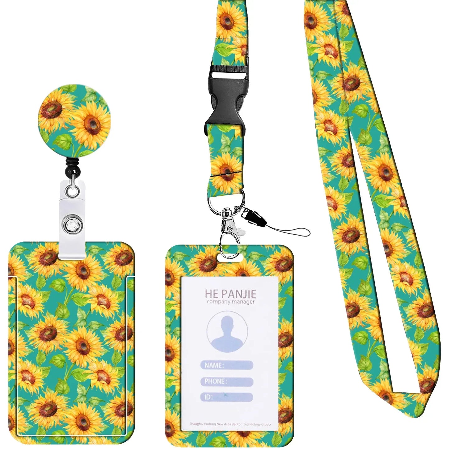 3Pcs/Set Cute Sunflower Leopard Retractable Keychain Nurse Badge Reel Clip Badge Holder Students Doctor ID Card Holder Lanyard