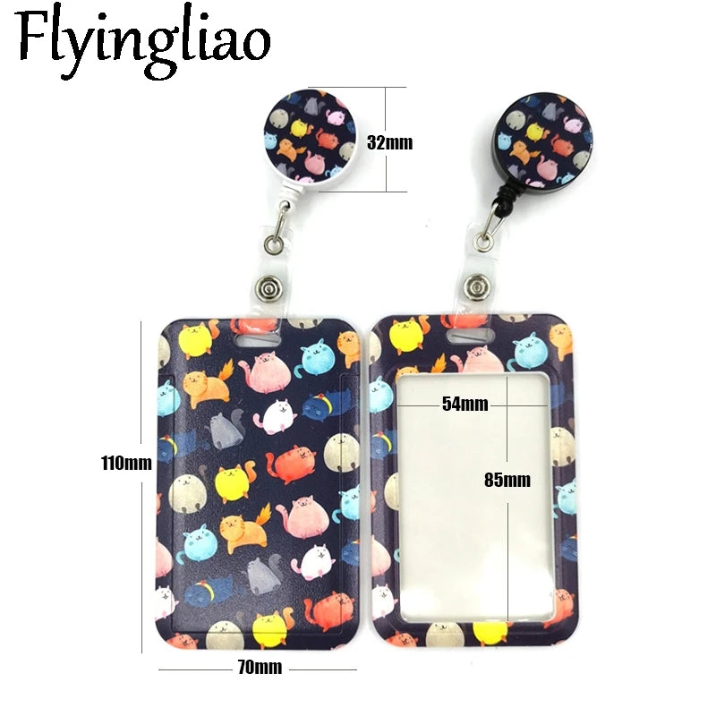 Cartoon Colorful Cats Cute Credit Card Cover Lanyard Bags Retractable Badge Reel Student Nurse Exhibition Enfermera Name Clips