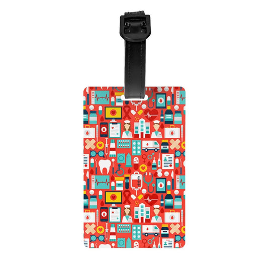 Custom Nurse Medical Pattern Luggage Tag With Name Card Health Care Nursing Privacy Cover ID Label for Travel Bag Suitcase