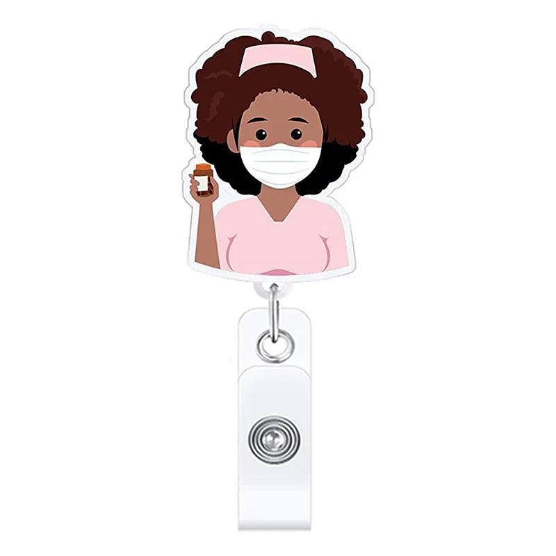 New Cute Acrylic Black Nurse Doctor Hospital Badge Reel Retractable ID Badge Holder With 360 Rotating Alligator Clip Name Holder