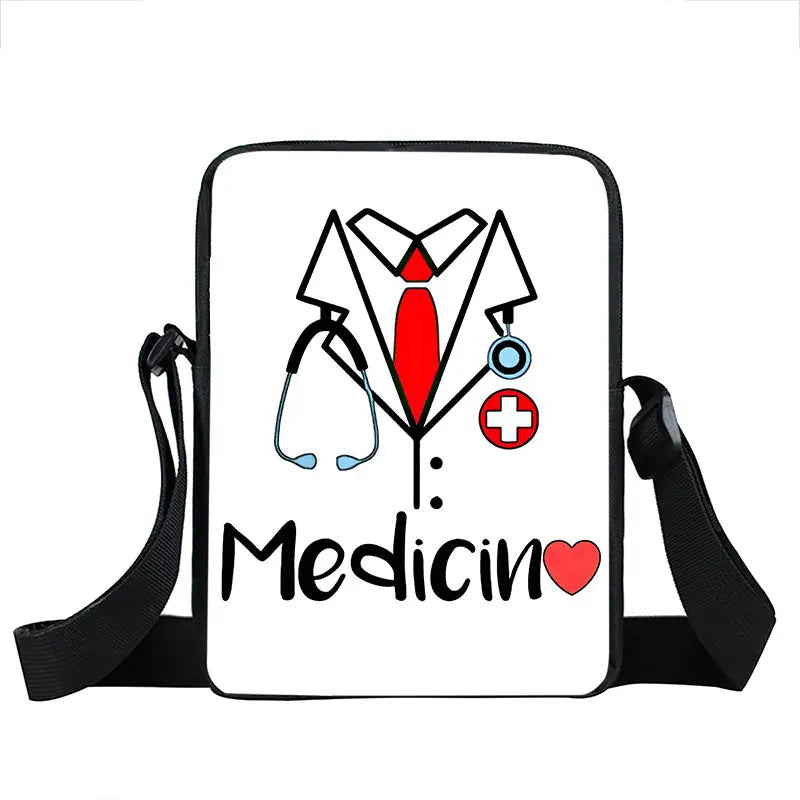 Cute Doctor Nurse Uniform Print Crossbody Bag Women Handbag Medical Stethoscope Syringe Shoulder Bags ECG Hospital Messenger Bag