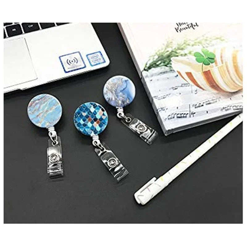 Cute Marble Printing Cartoon Retractable Nurse Badge Reel Card Clip Student Doctor ID Card Holder School Office Supplies