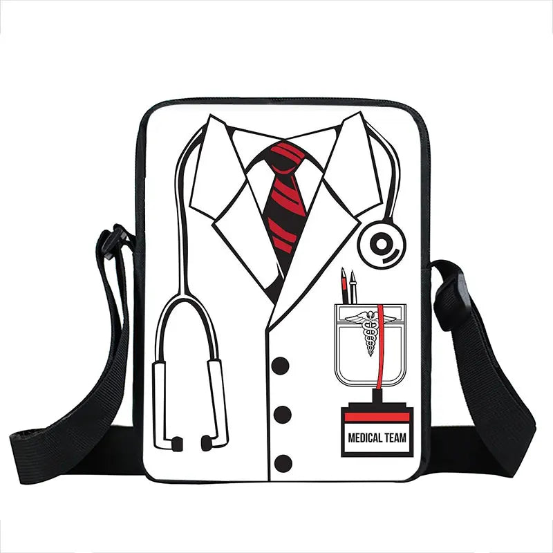 Cute Doctor Nurse Uniform Print Crossbody Bag Women Handbag Medical Stethoscope Syringe Shoulder Bags ECG Hospital Messenger Bag