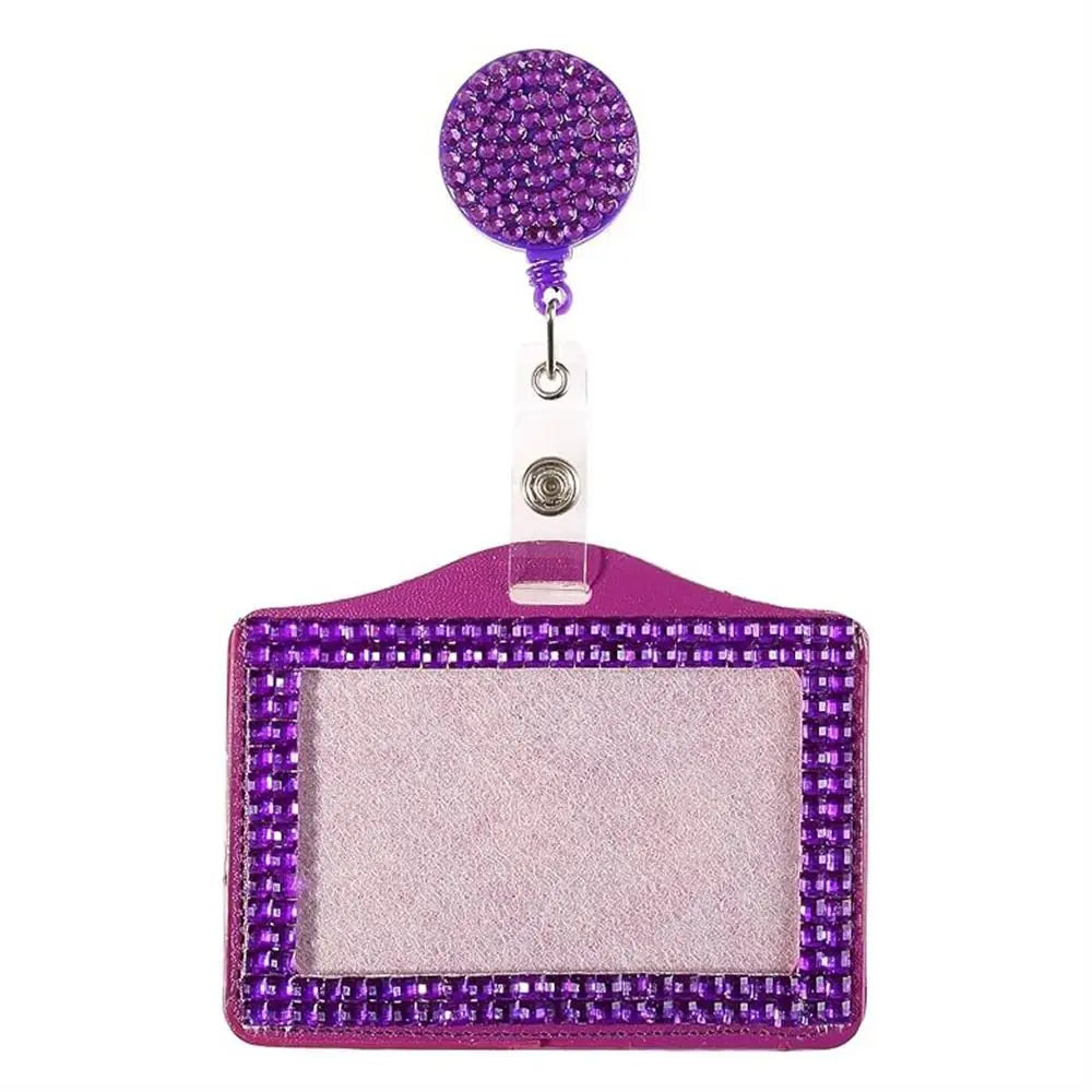 Bling ID Badge Holder Retractable Reel Rhinestones Card Holder for Office Business Home School Nurses