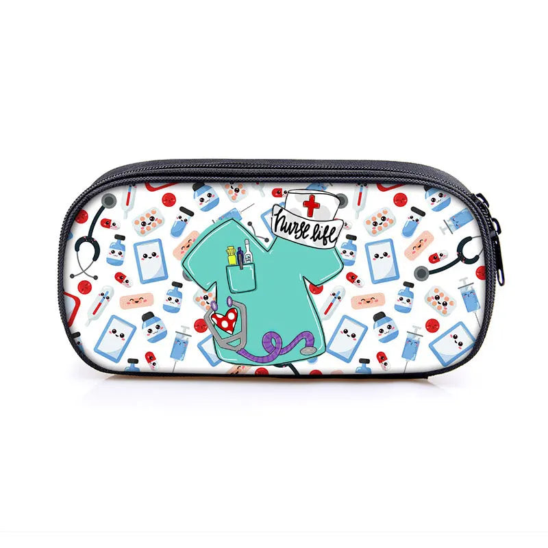 Cute Doctor Nurse Uniform Print Cosmetic Case Pencil Bag Medical Stethoscope Syringe Pencil Box ECG Hospital Stationary Bags