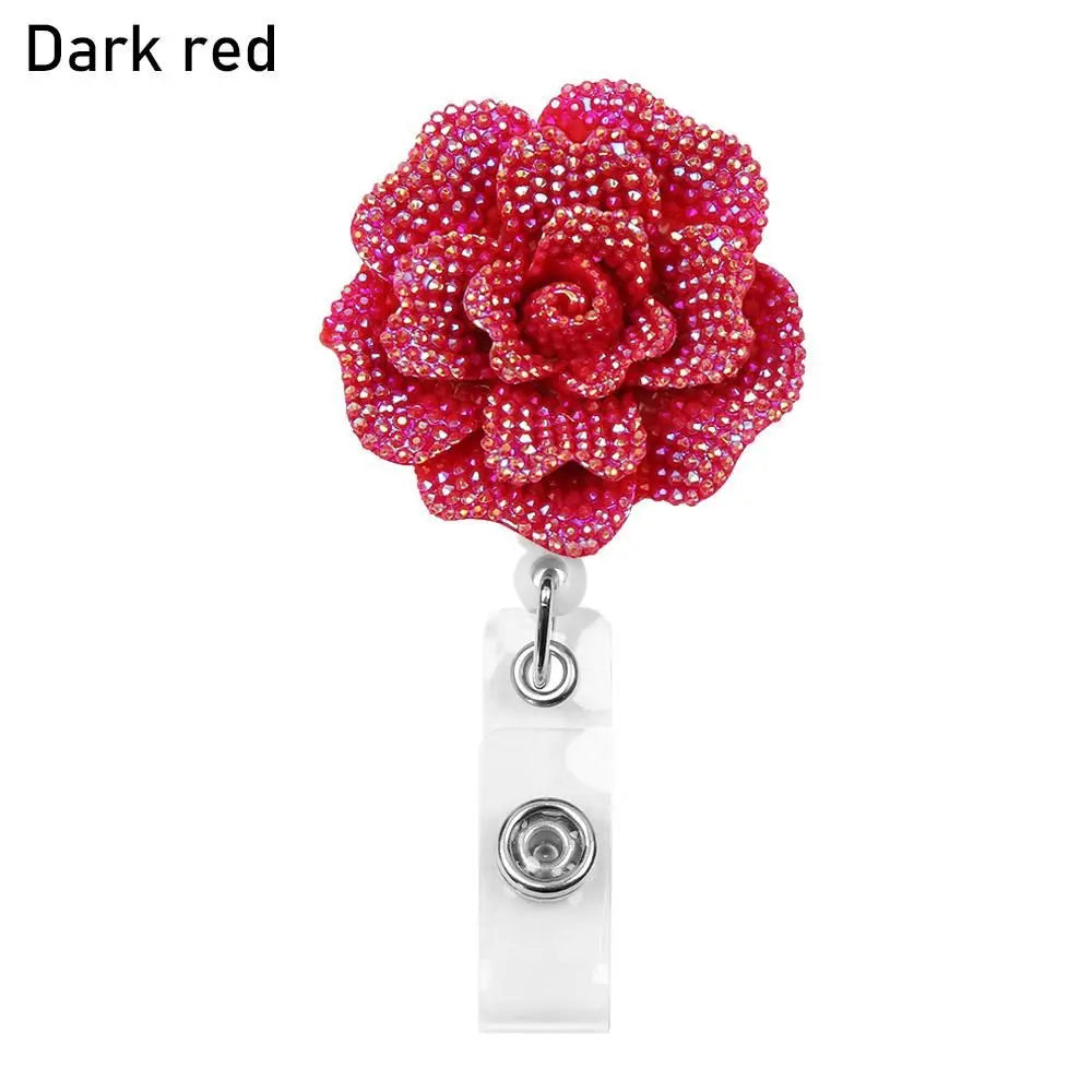 New Rose Shape Design Badge Reel Resin Retractable Nurse ID Card Badge Reel Holder Elegant Floral ID Holder Lanyard Keychains