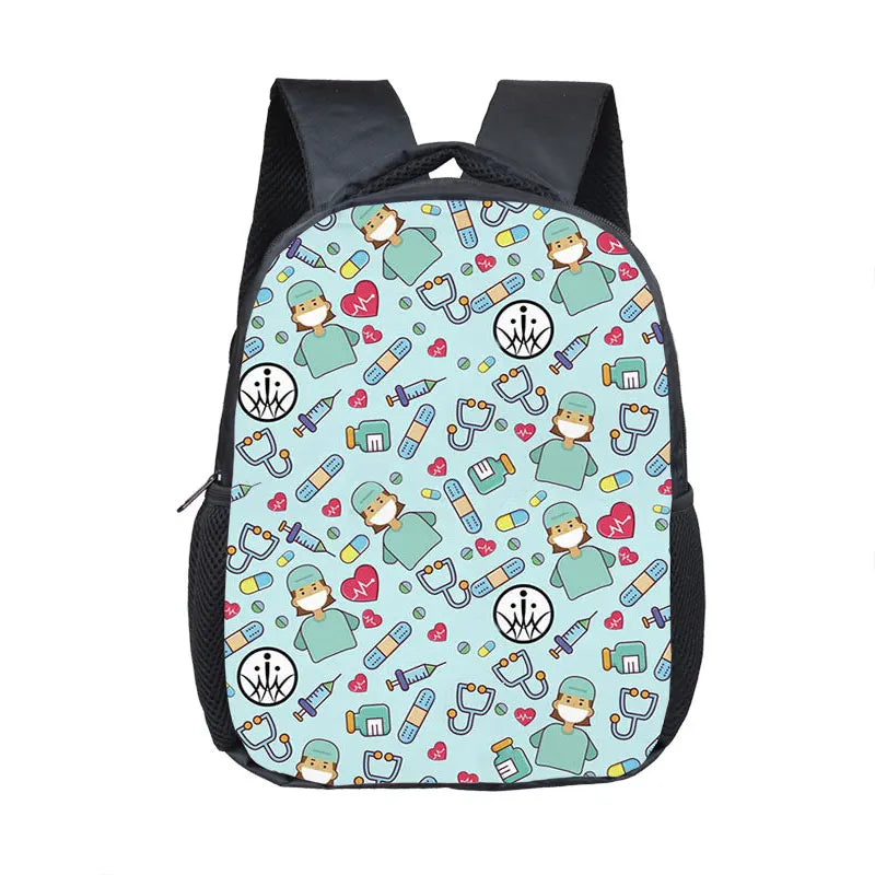 Cute Doctor Nurse Uniform Backpack for 2-4 Years Old ECG Hospital Children School Bags Medical Stethoscope Syringe Kid BookBag