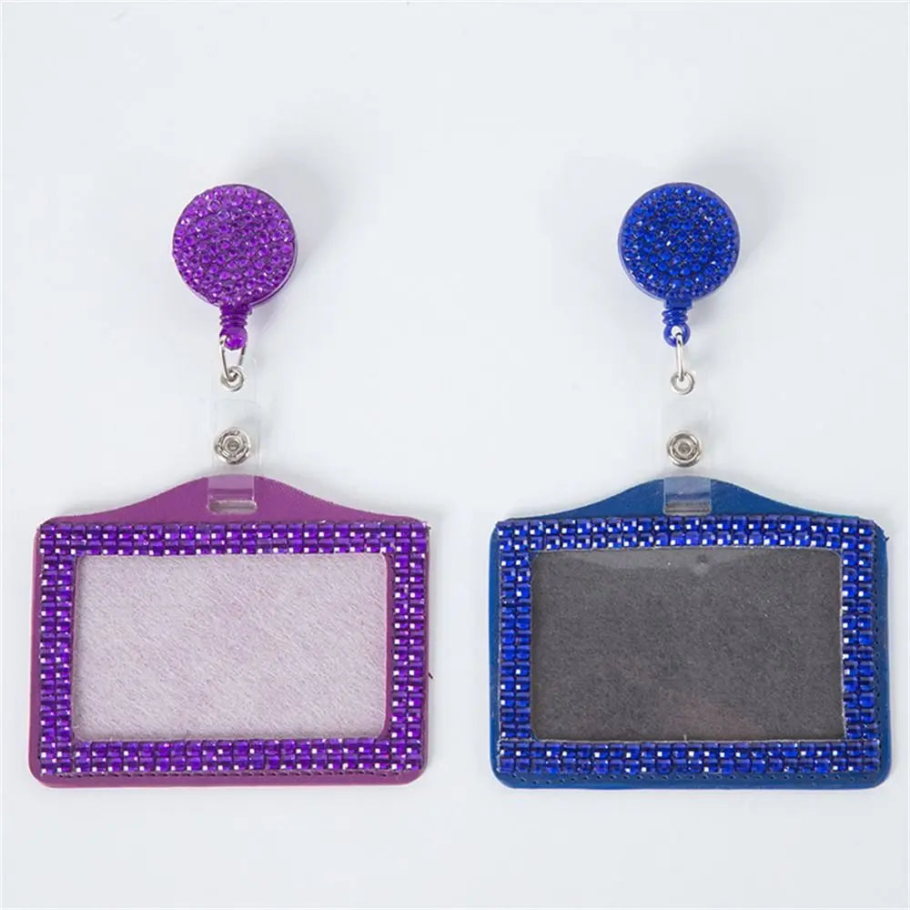 Bling ID Badge Holder Retractable Reel Rhinestones Card Holder for Office Business Home School Nurses